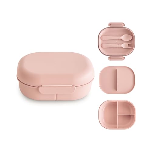 Image of mushie Kids Bento Lunch Box | 3-Compartment & Removable Divider + Fork & Spoon Utensils | Great For Meals, School, Snacks On-the-Go | Dishwasher Safe (Blush)