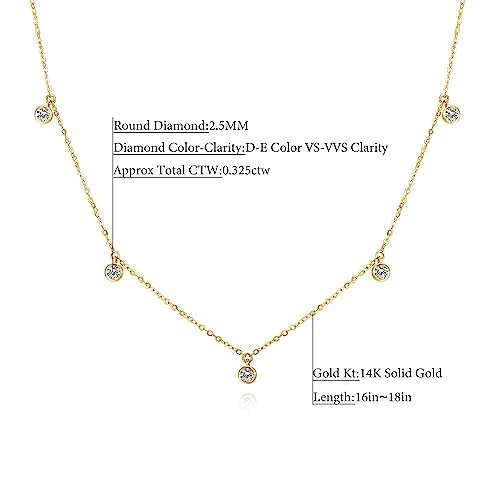 14k Solid Gold Diamond Solitaire Station Necklace Series,No fading, No allergies, Non gold-plating,Lab grown Diamond, DEF VS~VVS,Lobster buckle2