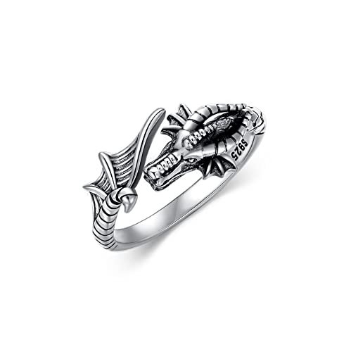 SOULMEET Dragon Ring Sterling Silber verstellbar oxidiert Vintage Dragon Ring Schmuck Geschenk für Damen Herren, Größe 9 Cover