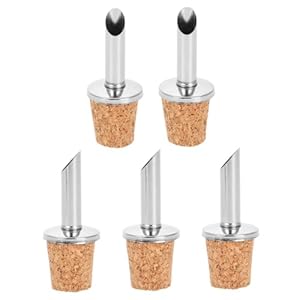 HEMOTON 5 Stuks Roestvrijstalen Olieflesstopper Tuit Van Oliefles Olijfolie Tuit Olijfolie Schenktuit Roestvrijstalen Olieschenkers Flessenstop Met Schenktuit Kurk Olie Spuitflessen Hout