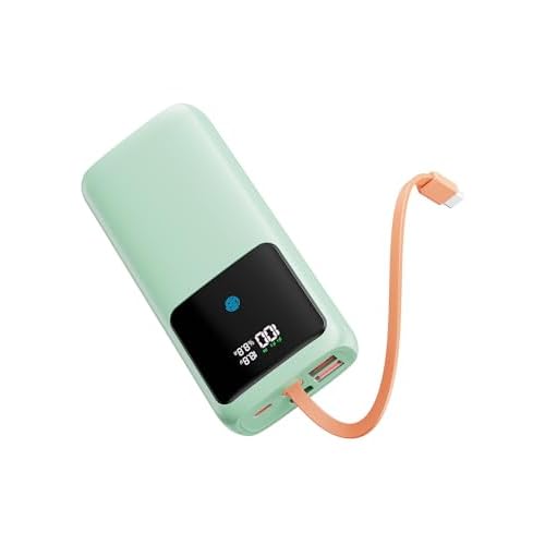 Laptop Power Bank, 24000mAh 65W Fast Charging Portable Charger with Built-in Cable, USB C Battery Pack with LED Display, Travel Essential External Battery Bank for Macbook/Notebook/Tablet/Ph