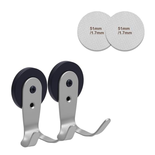 Prokitchen White Magnetic Stainless Steel Double Hooks Portafilter Holder for Espresso Organizer & Puck Screen 51mm, Premium 316 Stainless Steel Reusable Espresso Puck Screen Filter