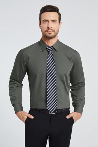 Image of HISDERN Mens Dress Shirt with Tie Pocket Square Set Classic Button Down Shirt Matching Tie Long Sleeve Shirts