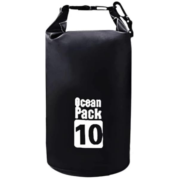 Saco Estanque Ocean Pack 10L Impermeável | Dry Bag para Praia, Trilha, Camping, Canoagem, Stand Up Paddle, Viagem | Bolsa Resistente à Água com Fecho Roll-Top (Preto) (Preto)