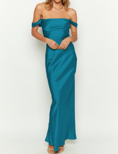 Image of Realtix Satin Off The Shoulder Strapless Bridesmaid Maxi Dress for Women