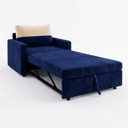 Image of SOCOZI Enrique 1 Seater Sofa Cum Bed | Soft Velvet Suede Fabric | Modern Convertible Design | Plush Comfort Seating for Living Room (Dark Blue)