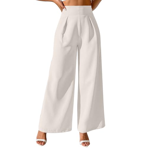 Women's Wide Leg Dress Pants High Waisted Straight Leg Business Slacks Work Pants Casual Ruched Solid Trousers