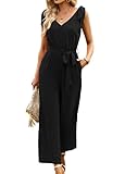 Aovenlia Jumpsuits for Women Dressy 2024 Summer Casual Sleeveless Tank Rompers Loose Wide Leg Pants Jumpsuits with Pockets Black