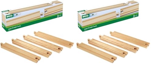 BRIO World - 33341 - Rails Droits Longs 216 mm - Accessoire pour Circuit de Train en Bois - Jouet pour garçons et Filles à partir de 3 Ans (Lot de 2)