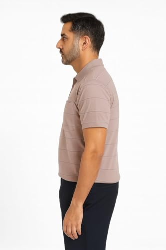 Image of WILD ELEPHANT Men Cotton Striped Polo Neck Half Sleeve T-Shirt with Pocket