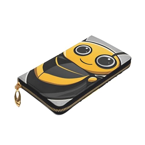 Cute Yellow bee Picture Leather Long Clutch Wallet for Fashionable Girls and Women - Durable, Stylish, and Functional, Black, One Size3
