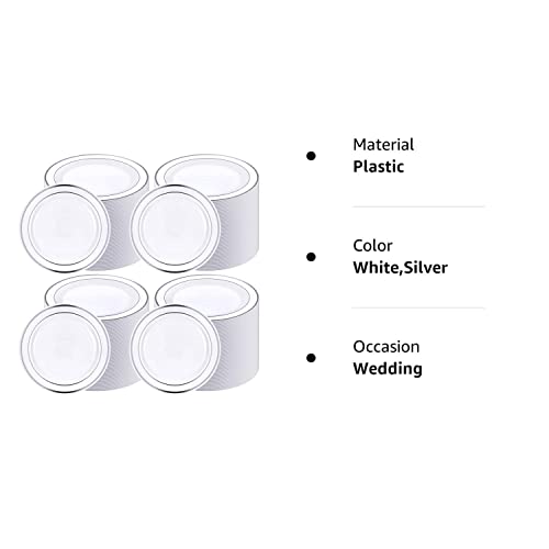 200 Pieces Disposable Plates Plastic Plates With Rim Hard Plastic Appetizer Salad Dessert Plates 7.5 Inch Heavy Duty Plates For Dinner Wedding Party Supplies (Silver Rim) #TOP7