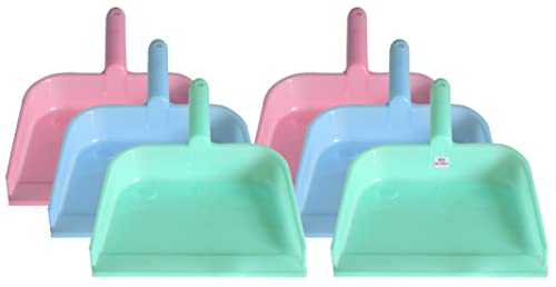 Image of Heart Home Plastic Lightweight 10 inch Dustpan with Comfort Grip Handle for Easy Sweep Broom, Pack of 6 (Pink & Blue & Green)