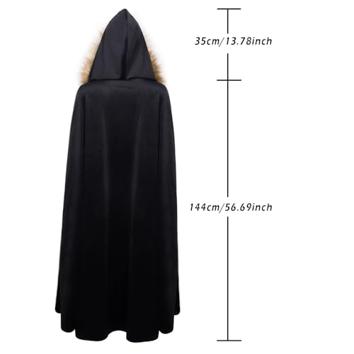 keland Wikinger Fell Umhang Samt Kapuzenumhang Mittelalter für Halloween (Schwarz)