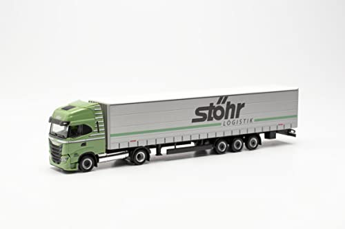 Miniature Iveco S-Way Herpa avec semi-remorque Stöhr 15m pour votre diorama
