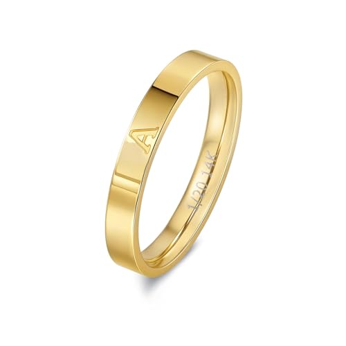 YURZA 14K Gold Filled Initial Rings for Women Non Tarnish