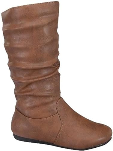 Forever Link Girl's Kid's Round Toe Slouch Flat Heel Mid-Calf Winter Fashion Boots Selena-24K Tan Pu 9