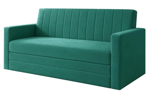 Image of Los Angeles Velvet Three-Seater Sofa Cum Bed with Armrest, Multipurpose Convertible Sleeper Couch Sofa for Living Room, Bedroom & Office- Green Color