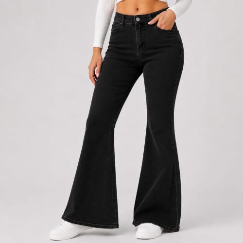 Image of Women's High Waist Bell Bottom Jeans | Flared Wide Leg Stretchable Denim Pants | Stylish Casual, Party & Everyday Wear | Denim Pant Suits | Bootcut Fit Design