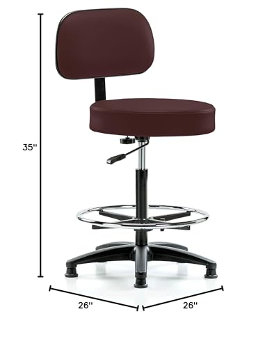 Image of Perch Stationary Walter Height Adjustable Exam Stool with Back and Foot Ring | High Bench Height 25-35 inch | Burgundy Vinyl