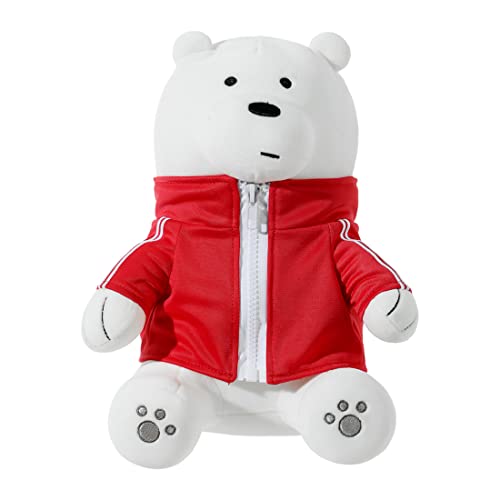 MINISO We Bare Bears Cute Stuffed Animals Ice Bear with Removable Outfit Soft Plush Toys Pillow for Girls Boys Toddlers Kids Kawaii Plushies with Red Clothes (Ice-Bear)