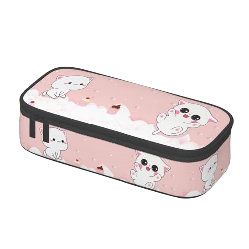 Image of Pink Kawaii Cat Little Kittens Large Pencil Case, Pencil Pouch With Zipper Compartments Stationery Pencil Bag For Kids Teens Students School Supplies