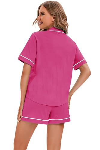 Image of LUBOT 100% Cotton Pajamas for Women 2 Piece PJ Set Button-Down Soft Knit Short Sleeve Summer Sleepwear Loungewear XS-XXL