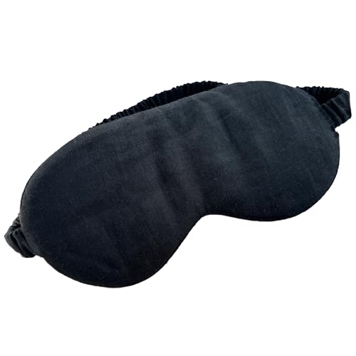 Lyssiatina 100% Blocking Light Eye Mask Pure Linen Sleep Mask with Elastic Band Soft Zero Pressure Black Eyes Cover Side Sleeper Eye Cover Cooling Puffiness Dry Eyes