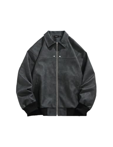 Fullneat Men's Faux Leather Bomber Jacket Oversized Vintage