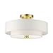 Livex Lighting 51044-12 Meridian Collection 3-Light Semi Flush Mount Ceiling Light with Off-White Hardback Fabric Shade, Satin Brass 15 x 15 x 8.25