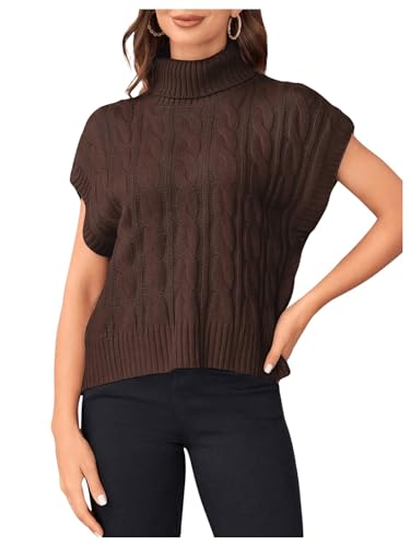 Image of SweatyRocks Women's Casual Sleeveless Turtle Neck Sweater Vest Cable Knitted Solid Crop Tank Top