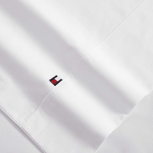 Image of Tommy Hilfiger - Sheet Set, Cotton Percale Bedding with Matching Pillowcases, Crisp & Cool, Solid Home Essentials (White, King)