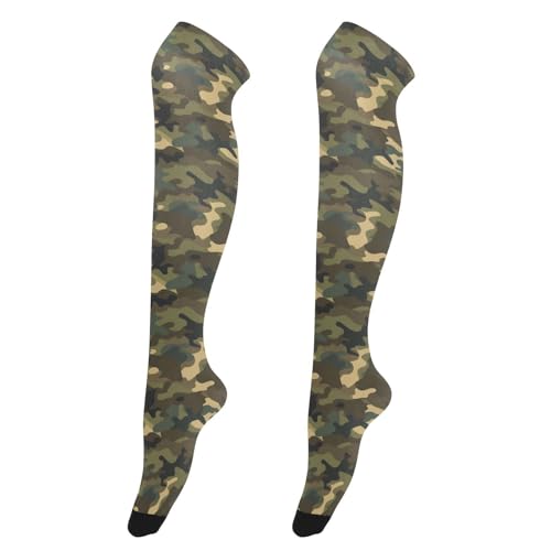 Military Camouflage Thigh High Socks Knee High Socks for Women Thigh Highs Stockings Leg Warmers Long Socks Fashion Over the Knee Socks for Outdoor Sports Women Travel Daily Wear