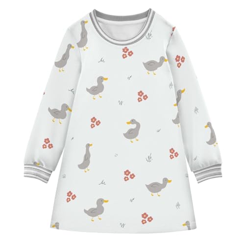 Cute Duck Girls Dresses Long Sleeve Sweatshirt Dress for Girls Winter Toddler Casual A Line Dresses Size 2-8T