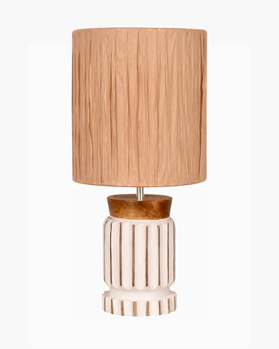 Image of Homesake Wooden Table Lamp | Handcrafted Bedside & Living Room Lamp | E27 Holder with Bulb Included | Warm Light | Desk Nightstand Light, Decor Lamp for Bedroom, Study & Home Decor, White