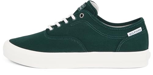 Tommy Hilfiger Sneaker con Suela Vulcanizada Hombre Low Oxford Twill con Logotipo, Verde (Hunter), 43
