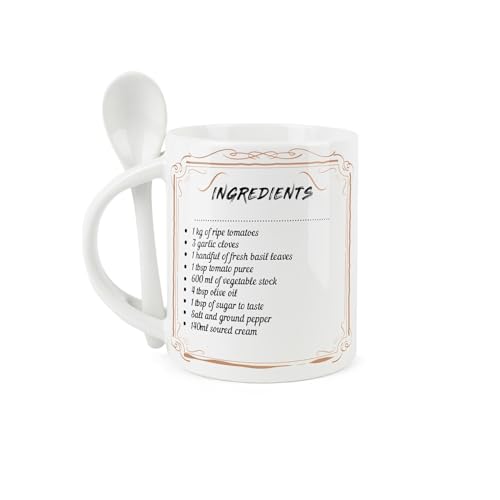 Purely Home Soup Mug and Spoon Set - Tomato and Basil Soup of The Day - Ceramic White Soup Mug with Spoon in Handle - Image 3