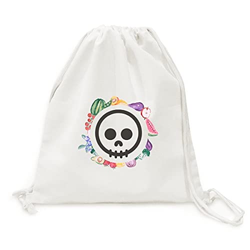 Sac en tissu pliable à sangle imprimé squelette smiley pour fruits