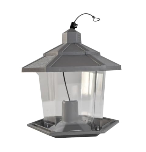 2.5 lb. Capacity Wild Bird Feeder - Gazebo Style Hanging, Hexagon Weatherproof, Earth Smart Gray Plastic Hopper