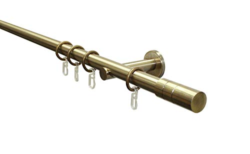 Gardinia Gardinenstangen Set 1-Lauf Zylinder Ø 20 mm Messing-antik 120 cm, Metall