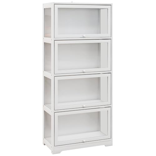 HOMCOM Vitrina Expositora para Colecciones de 4 Niveles 59x30x139cm Blanco
