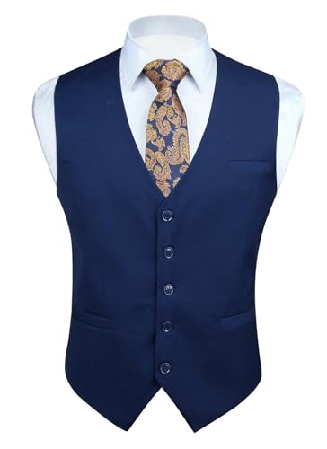 Image of Enlision Men's Suit Vest Business Formal Dress Waistcoat Solid Color Vest for Suit or Tuxedo