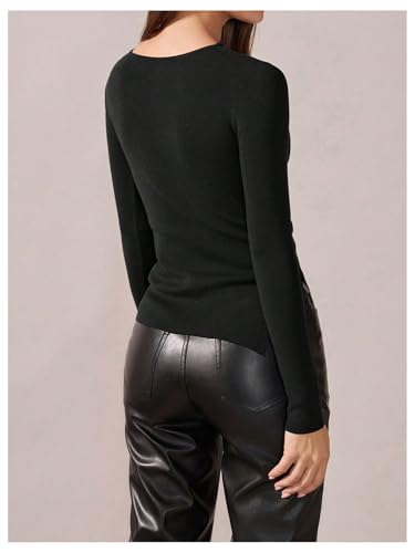 Verdusa Women's Cut Out Slit Ruched Pullover Sweater Boat Neck Long Sleeve Fitted Knit Tops2