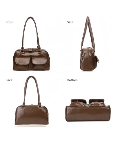 Image of Y2K Shoulder Purses for Women Trendy - PU Leather Retro Boston Handbag, Lightweight and Versatile for Work and Travel