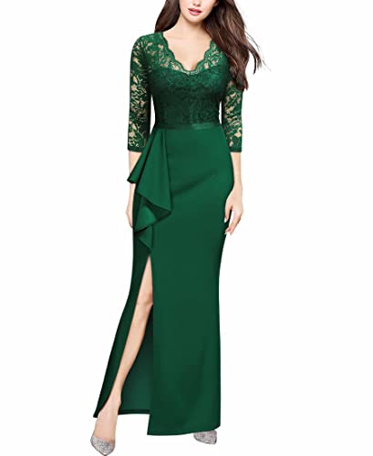 Image of MISSMAY Women's Vintage Floral Lace Ruffle Half Sleeve Evening Party Formal Long Dress