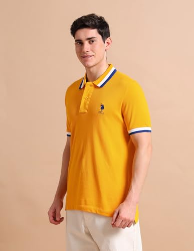 Image of U.S. Polo ASSN. Solid Slim Fit Polo T Shirts for Men - 100% Cotton, Half Sleeves Mens Tshirt