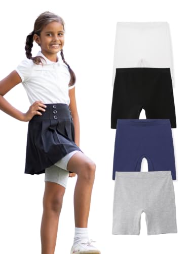 Image of mackly Girls Inner Shorts (Pack of 4) | 2-in-1 Seamless Panty Shorts with Gusset | Soft Breathable Base Layer for Dresses, Skirts