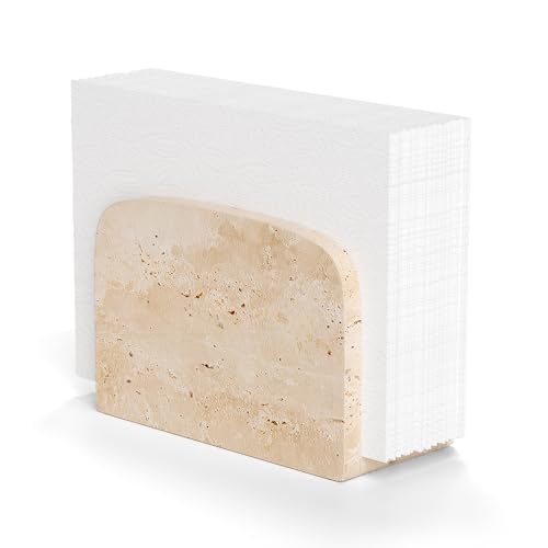 WORHE Travertine Napkin Holder for Table, Natural Stone Standing Napkin Dispenser for Cocktail Tissue & Paper for Dining, Kitchen Countertop Organizer All Dining Room & Home Decor Beige (WH083)