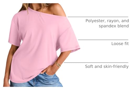 Image of Trendy Queen Womens Off the Shoulder Tops Oversized Summer T-Shirts 2026 | Breathable Strenchy Comfort Material Short Sleeve Basic Oversized Tees Casual Workout Gym Y2k Going Out Clothes