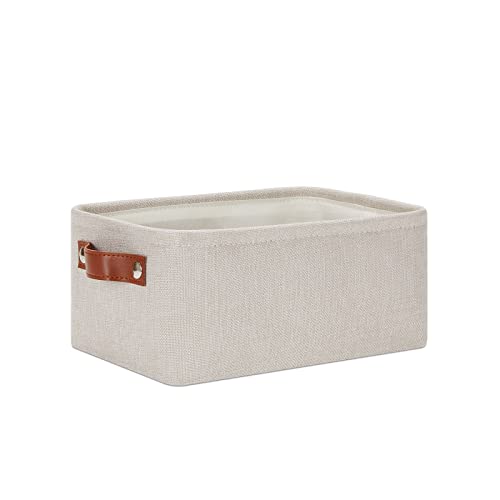 Image of DULLEMELO Small Storage Basket for Shelves, Small Fabric Collapsible Rectangular Storage Bin for Shelves, Closets, Nursery, Home, Office, Empty Gift Basket (Beige)
